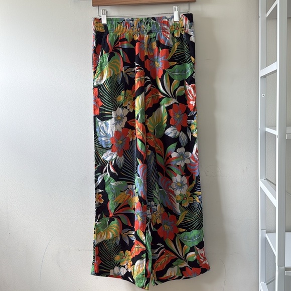 C&C California Tropical Floral Print Linen Blend Pants Sz S Multicolor Black - Picture 3 of 11